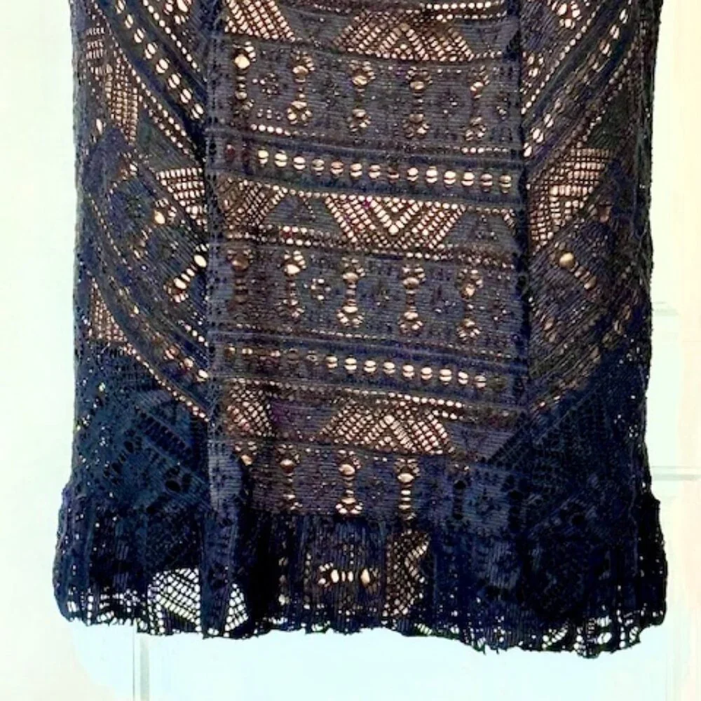 Becca Designer Swimsuit Black & Gold Crochet Textured Stretch (Swim Dress) - Picture 6 of 11